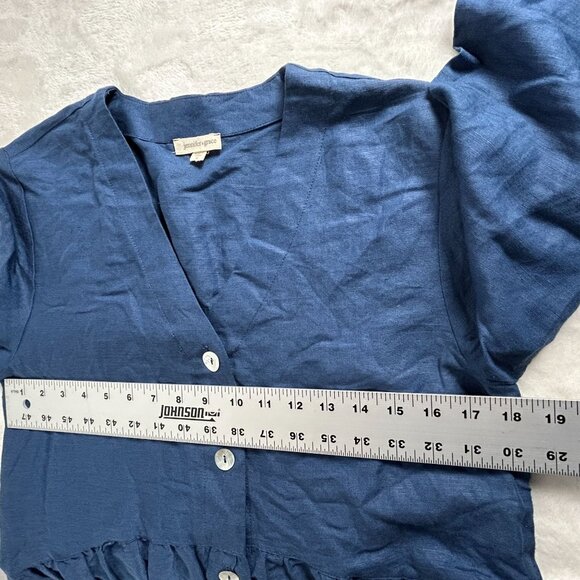 Jennifer & Grace Womens Blue Linen Blend Button-Down Tunic Top Medium 3/4 Sleeve - Picture 7 of 8